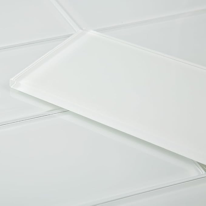 Glass Subway Tile 4 x 12 Inch White Glossy for Kitchen Backsplash Bathroom Wall Pack of 12 Sheets