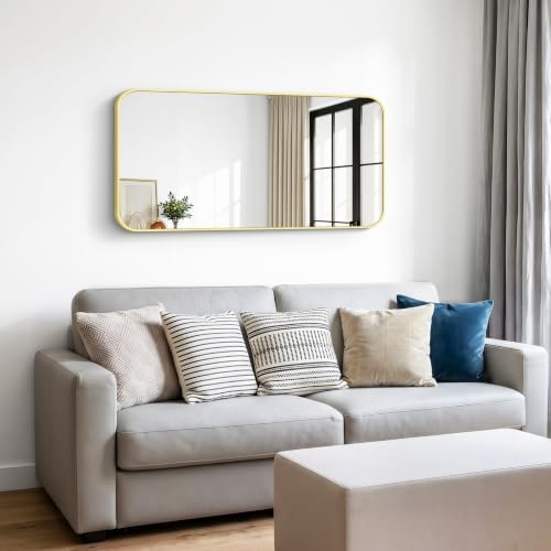 BONEWEI Gold Bathroom Mirror,20x40 inch Wall Mirror for Bathroom Wall Mounted,Round Rectangle Mirror for Bathroom Over Sink,Modern Frame for Home Decor Living Room,Bedroom Entryway,Horizontal/Vertical