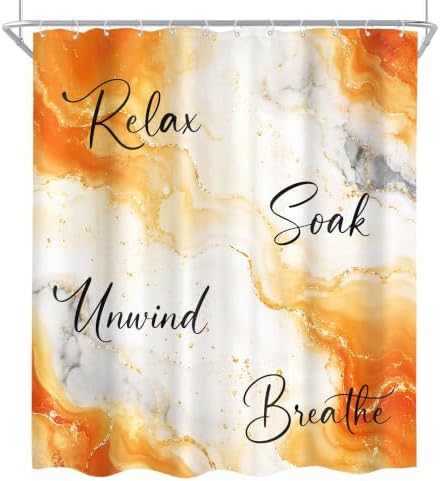 Burnt Orange Abstract Marble 4Pcs Bathroom Shower Curtain Set with Rugs