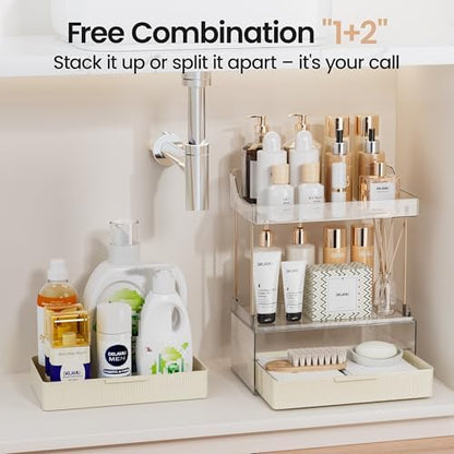 Delamu 4-Tier Makeup Organizer, Bathroom Counter, 2 Drawers,Cream White