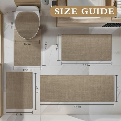 YIHOUSE Bathroom Rugs Thin Bath Mat Sets 5 Pieces Quick Dry,Brown