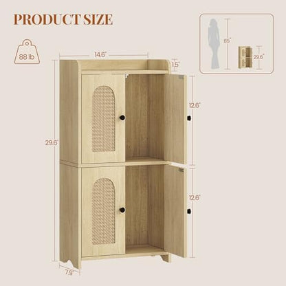 HEXCELEN Small Storage Cabinet, Bathroom Storage Cabinet with 4 Doors, Floor Bathroom Organizer Freestanding for Small Spaces, Living Room, Kitchen, Entryway (Mediterranean, Yellow)