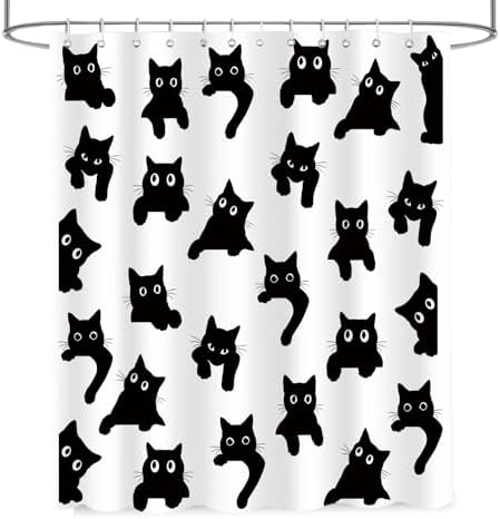 APROPHIC Cute Cat Shower Curtain 72x72 Inches, Funny Black Kitten Pattern Waterproof Polyester Bathroom Decor for Bathtub, Machine Washable Privacy Curtain for Bathroom, Bedroom with 12 Hooks