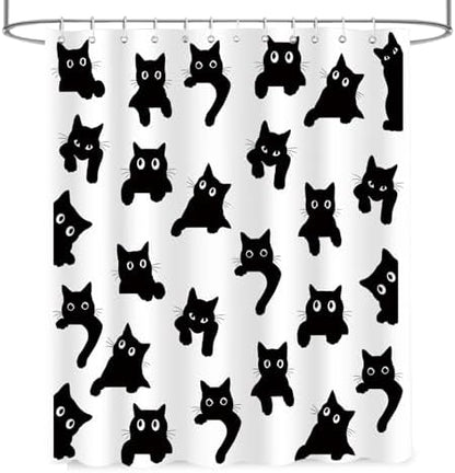 APROPHIC Cute Cat Shower Curtain 72x72 Inches, Funny Black Kitten Pattern Waterproof Polyester Bathroom Decor for Bathtub, Machine Washable Privacy Curtain for Bathroom, Bedroom with 12 Hooks