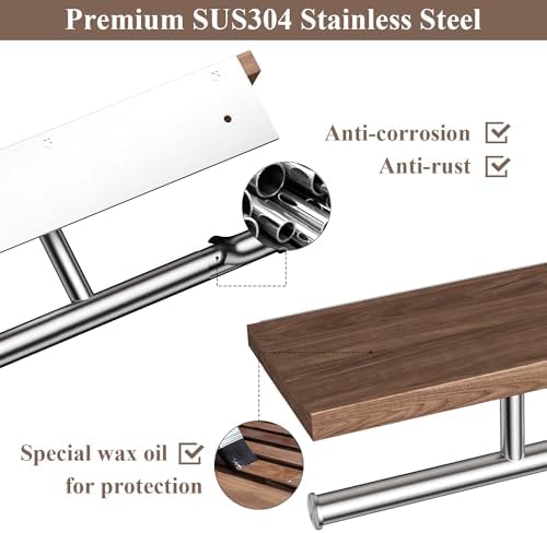 Tindbea Rustic Double Toilet Paper Holder with Walnut Wood Shelf, Farmhouse Toilet Paper Holder Brushed Nickel Stainless Steel Bathroom Tissue Roll Holder