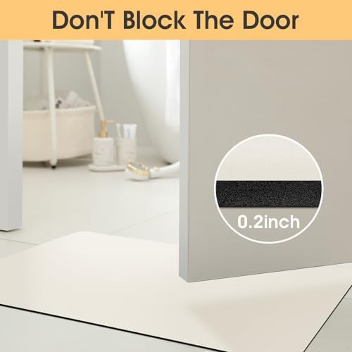 ACCUMTEK Non Slip Bath Mat, Thin Bathroom Rugs Fit Under Door, Quick Dry Bath Mats, Machine Washable Bath Rugs for Bathroom, Bathtub & Kitchen, Bathtub, Light Beige/Solid/24 x17