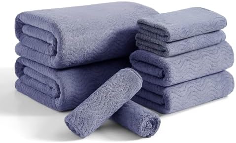 8 Piece Bath Towel Set |2 Oversized Large Bath Sheet,2 Hand Towels,4 Washcloths| Ultra Soft Bath Towel Set for Bathroom Hotel Gym Spa,Highly Absorbent Quick Dry Bathroom Towel Collections,Wedgewood