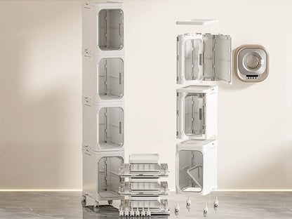 JOYZAN Narrow Bathroom Storage Cabinet with Movable Wheels, Slim Storage Cabinet with 4 Doors & Removable Panel, Skinny Bathroom Organizers and Storage for Small Space, Corner, Kitchen, Laundry