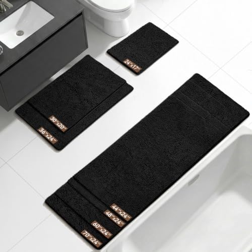 Bcoimo Bath Rug Mat, 60x24 Chenille Non Slip Black Long Bathroom Runner Rug