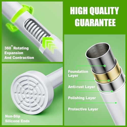 Ausemku Shower Curtain Rod - 32-92 Inch Rustproof Tension Rod, Non-Slip Spring Design, No Drilling Adjustable Curtain Rod for Bathroom, Kitchen, and Closet（White）