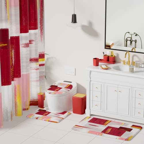 XLHOMO Bathroom Set - Burgundy Bathroom Accessories Set, Bathroom Sets with Shower Curtain and Rugs, Burgundy Shower Curtain Set with Bathroom Trash Can, Soap Dispenser, Soap Dish for Home Decor