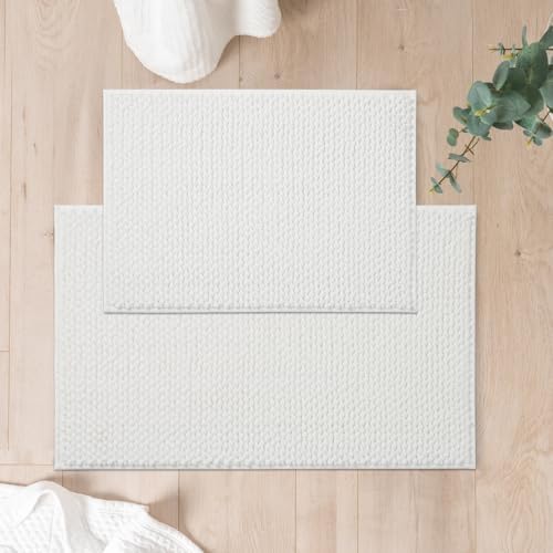 FRESHMINT Chenille Bath Rugs Set 2 Pieces, White, 17''x24''+20''x32''