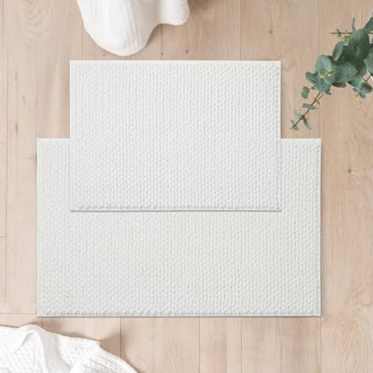 FRESHMINT Chenille Bath Rugs Set 2 Pieces, White, 17''x24''+20''x32''