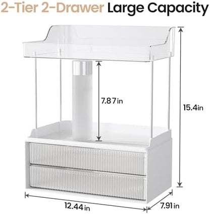 Delamu 4-Tier Makeup Organizer, Bathroom Counter, 2 Drawers,Clear 2Pack