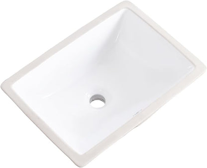 Undermount Bathroom Sink 18x13 Inch Vessel Sink White Porcelain Ceramic Under Counter Lavatory Vanity Sink Basin Rectangular Undermount Sinks with Overflow