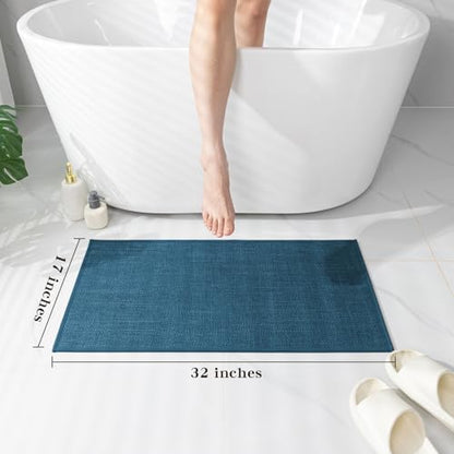 chakme Bathroom Rugs Mat 32x17, Ultra Thin Non Slip Bath Mat Quick Dry Absorbent Bath Mat for Bathroom Floor, (Dark Blue, 32"x17")