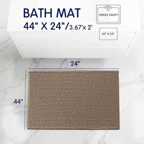 SUBRTEX Bathroom Rugs, 24" x 44" Chenille Bath Rug Soft Short Plush Bath Mat Soft Shower Mat Water Absorbent Shower Mat Quick Dry Machine Washable, Taupe