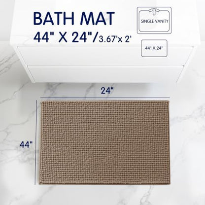 SUBRTEX Bathroom Rugs, 24" x 44" Chenille Bath Rug Soft Short Plush Bath Mat Soft Shower Mat Water Absorbent Shower Mat Quick Dry Machine Washable, Taupe
