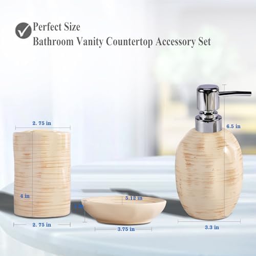 Bathroom Accessory Set of 3, Ceramic Bathroom Accessories Complete -Toothbrush Holders, Soap Dispenser, Soap Dish, Rustic Boho Bathroom Decor, Farmhouse Bathroom Organizer for Countertop
