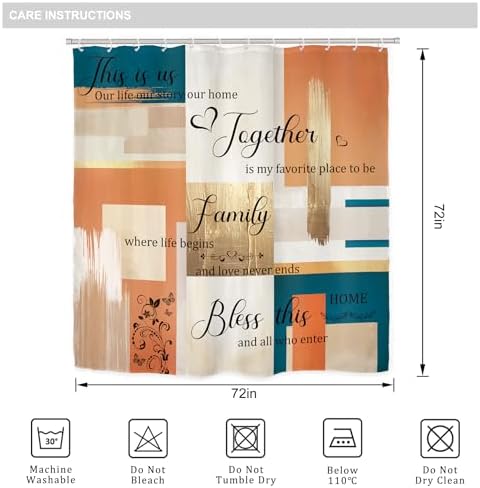 Beige Orange Blue Abstract Oil 4Pcs Bathroom Shower Curtain Set with Rugs