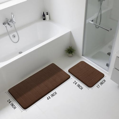 Yimobra Large Memory Foam Bathroom Mat Set, 44 x 24 & 24 x 17 in, Brown