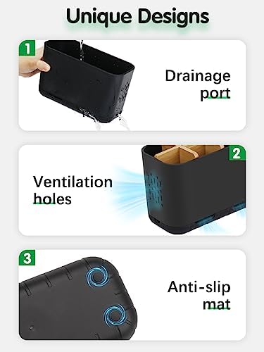 GFWARE Black Toothbrush Holder with Drainage, Bathroom Organizer, Large