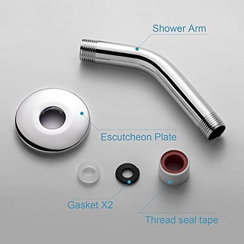 OFFO Shower Arm with Flange, 6 in Wall Mount Replacement Angle Shower Head Arm Wall-Mounted For Fixed Shower Head & Handheld Showerhead, Chrome