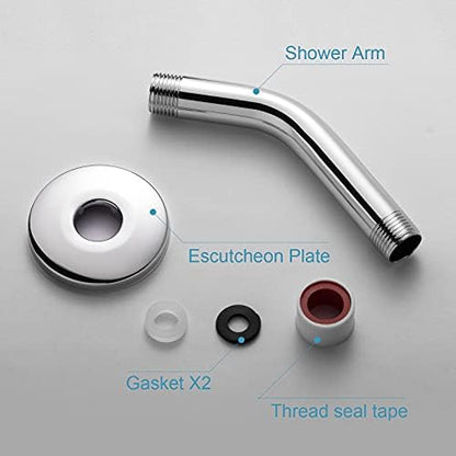 OFFO Shower Arm with Flange, 6 in Wall Mount Replacement Angle Shower Head Arm Wall-Mounted For Fixed Shower Head & Handheld Showerhead, Chrome
