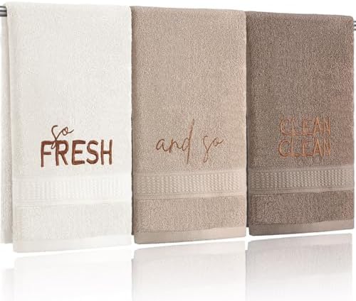 FuWeave 3 Pcs Brown Decorative Hand Towels for Bathroom,So Fresh So Clean