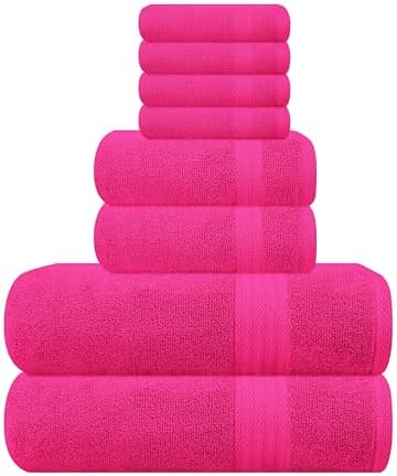 GLAMBURG Ultra Soft 8-Piece Towel Set - 100% Pure Ringspun Cotton, Contains 2 Oversized Bath Towels 27x54, 2 Hand Towels 16x28, 4 Wash Cloths 13x13 - Ideal for Everyday use, Hotel & Spa - Hot Pink