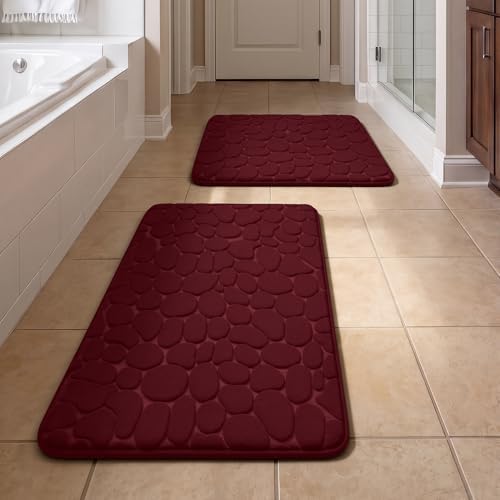 YIHOUSE Bathroom Rugs Mat Set, Memory Foam Bath Mat 2 Piece Red