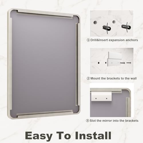 60x36 Inch Brushed Nickel Bathroom Mirror, Large Brushed Silver Metal Framed Wall Mirror, Rounded Corner Rectangle Modern Vanity Mirror, Tempered Glass, Anti-Rust, Shatterproof (Horizontal/Vertical)