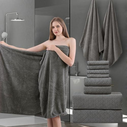 8-Piece Bath Towels Set,2 Oversized Large Bath Towels Sheet,2 Hand Towels and 4 Washcloths - 600 GSM Soft Microfiber Highly Absorbent Quick Dry Shower Towel Collection for Bathroom Hotel and Spa,Brown