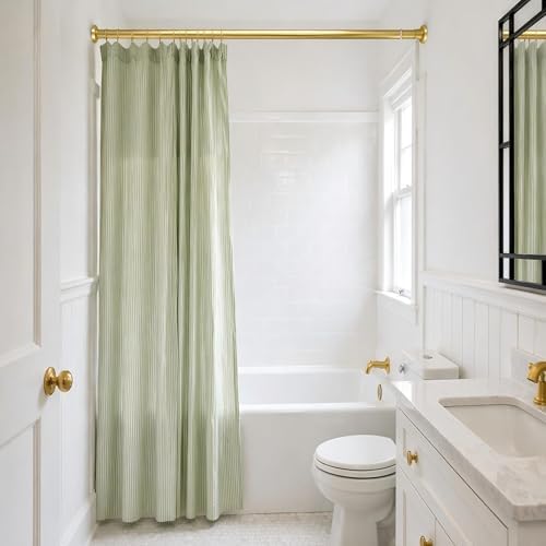 YNL Gold Shower Curtain Rod 32-80 Inch(2.7-6.6ft), Non Slip, Never Rust, No Drill Stainless Steel Spring Tension Shower Rod, Adjustable Tension Rod for Bathroom (Pack of 2)