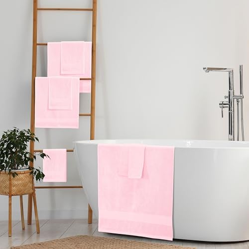 Belizzi Home 8 Piece Towel Set 100% Ring Spun Cotton, 2 Bath Towels 27x54, 2 Hand Towels 16x28 and 4 Washcloths 13x13 - Ultra Soft Highly Absorbent Machine Washable Hotel Spa Quality - Pink