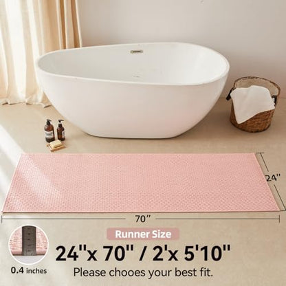 Triohero Bathroom Runner Rugs, Long Bath Mat Runner Washable Thin Quick Dry Low Pile Bathroom Runner Rugs Non Slip, Pink 24"x70"