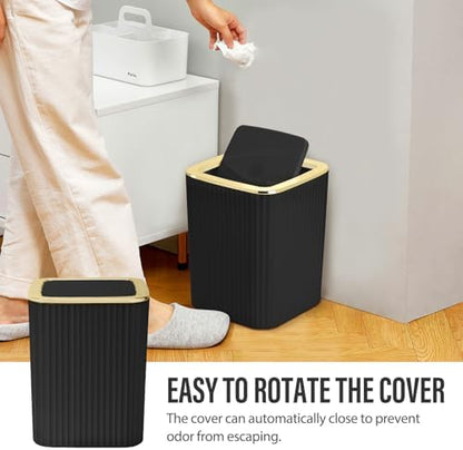 Bathroom Accessory Set, Shower Curtain Set, Toilet Brush, Trash Can & Soap Dispenser (Black Gold, Plastic)