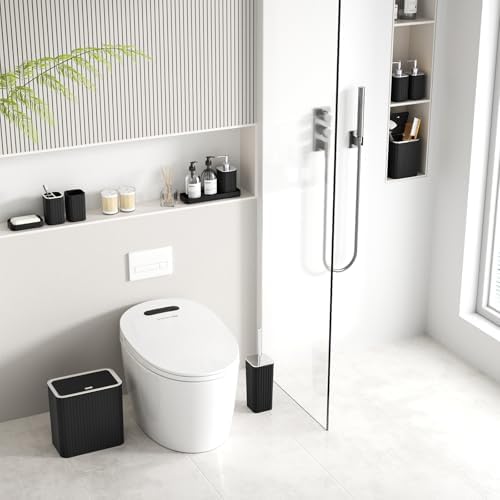 Bathroom Accessory Set - Bathroom Set, 12PC Bathroom Accessory Set, Black Bathroom Accessories Set, Mini Trash Can, Toilet Brush, Trash Can & Soap Dispenser