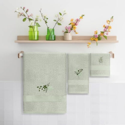 3 Pcs Eucalyptus Leaves Bathroom Towel Set, Embroidered Decor