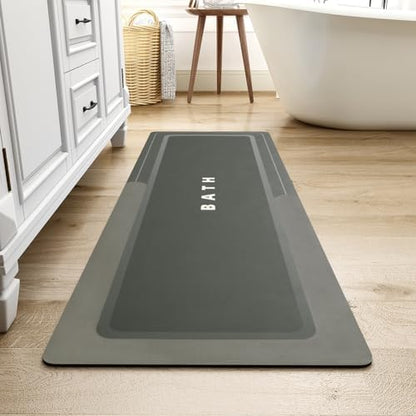 MontVoo-Bath Mat Rug Long Non Slip Super Absorbent Bathroom Runner Stain Resistant Quick Dry Thin Bathroom Mat Fit Under Door-17"x59",Darkgrey
