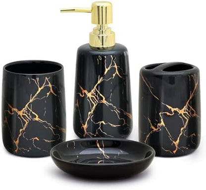 CERBIOR Bathroom Accessories Set,4 Pcs Ceramic Bathroom Accessory,Black