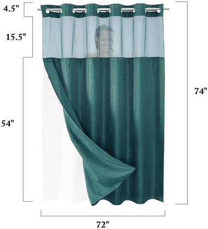 Gibelle No Hook Cloth Seaweed Green Shower Curtain with Liner, 72x74