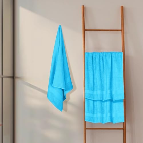 GLAMBURG Premium Cotton 4 Pack Bath Towel Set - 100% Pure Cotton - 4 Bath Towels 27x54 - Ideal for Everyday use - Ultra Soft & Highly Absorbent - Turquoise Blue