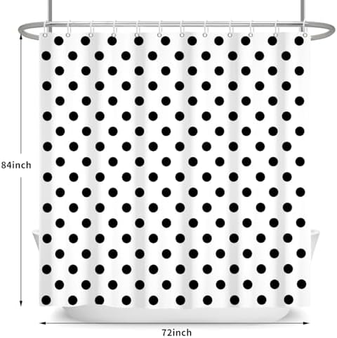 Polka Dots Shower Curtain, Black White Waterproof Fabric Shower Curtain for Bathroom with Modern Abstract Geometric Circle Bath Curtain Decor with Hooks, Machine Washable, 72''Wx84''L