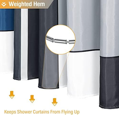 BTTN 72x84 Tall Geometric Waterproof Fabric Shower Curtain Set, Navy Blue