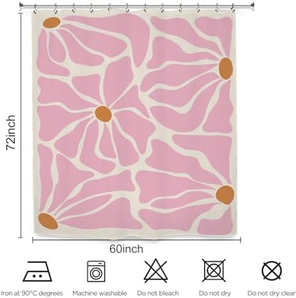 Matisse Flower Shower Curtain 60Wx72L Inch Abstract Retro Aesthetic Minimalist Vintage Art 70s Modern Pink Bathroom Set Accessories Decor with 12 Pack Hooks