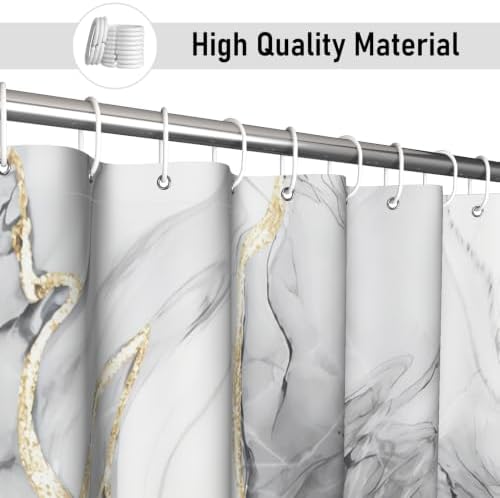 Black Marble Shower Curtain Modern Abstract Luxury Gold Ink Texture Gray Ombre Watercolor Bathroom Curtain Set with Hooks Soft and Lightweight Waterproof Fabric Machine Washable 36" Wx72 L