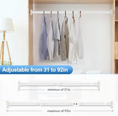 CorkLatta White Shower Curtain Rod 31 to 92 Inch,1 Inch Diameter Adjustable Spring Tension Stainless Steel Telescoping Rod,Easy Install,No Rust