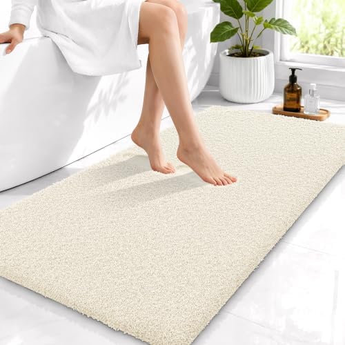 OLANLY Microfiber Bathroom Runner Rugs 44x24, Ultra Soft Bath Mat, White