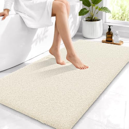 OLANLY Microfiber Bathroom Runner Rugs 44x24, Ultra Soft Bath Mat, White